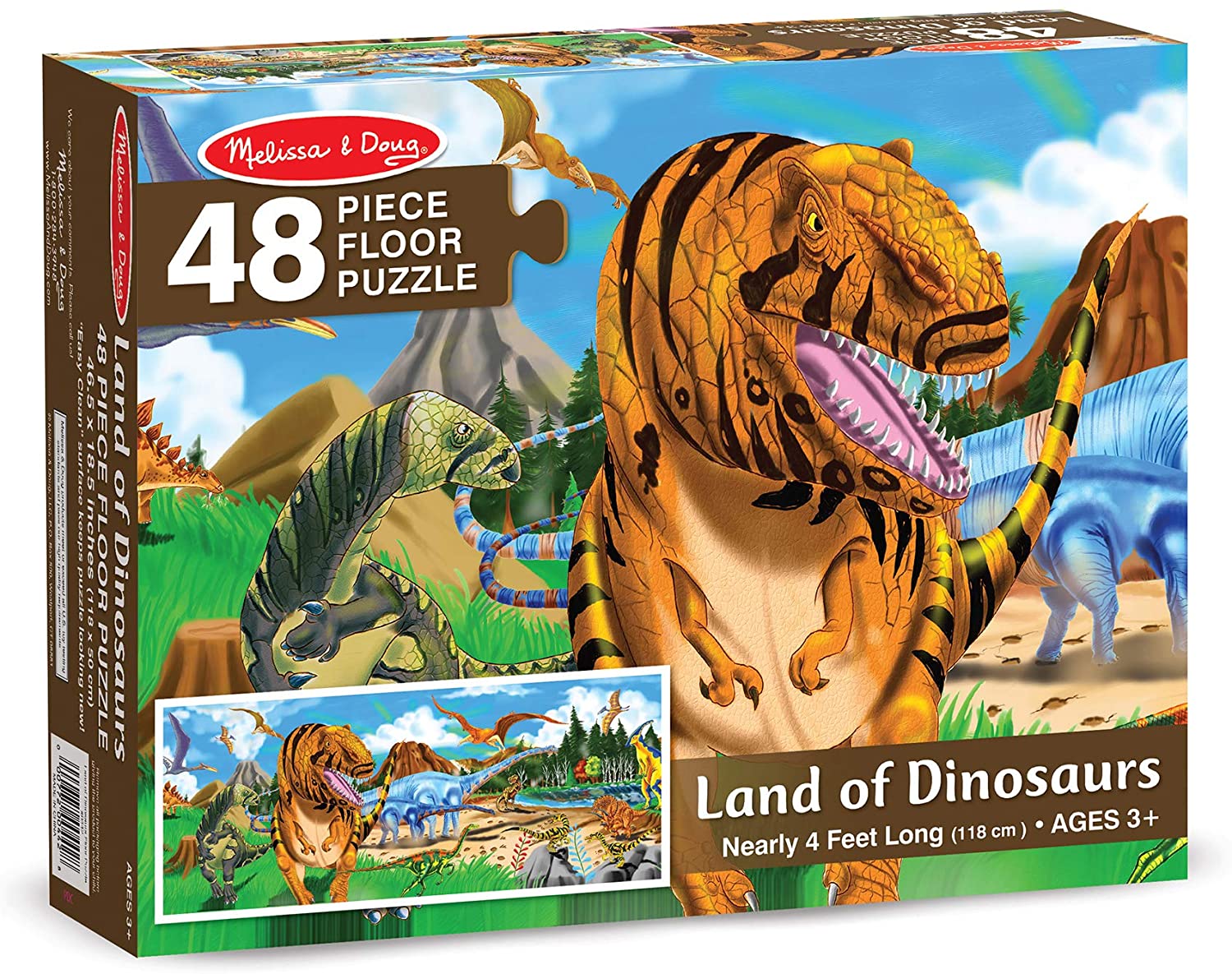 Melissa & Doug Puzzle Da Pavimento Dinosauri 48 Pezzi - 0,9x0,6 Metri + Mini-Pad Scratch Omaggio